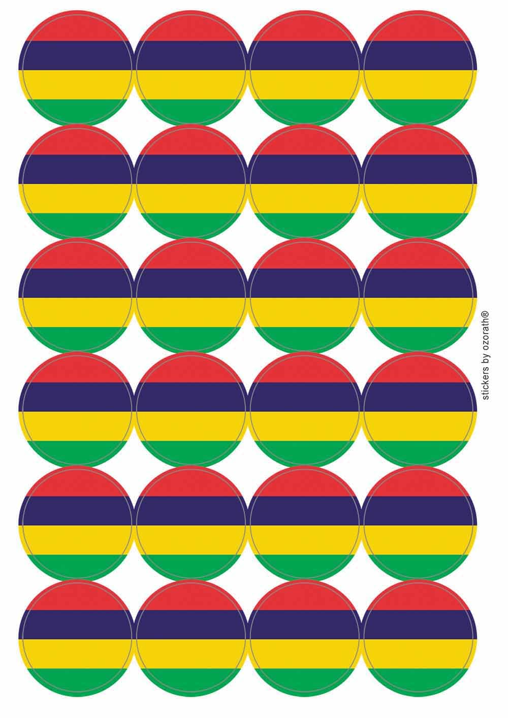 Mauritius National Flag Circular Matt Paper Stickers A4 Sheet of 24 (Each Sticker is 45mm Diameter)