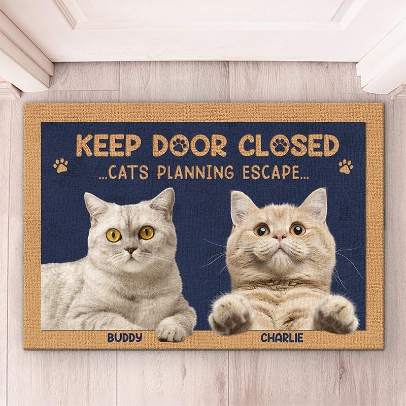 Pawfect House Don't Let The Cat Out No Matter What He Tells You - Felpudo personalizado para entrada interior con foto, regalos de cumpleaños para