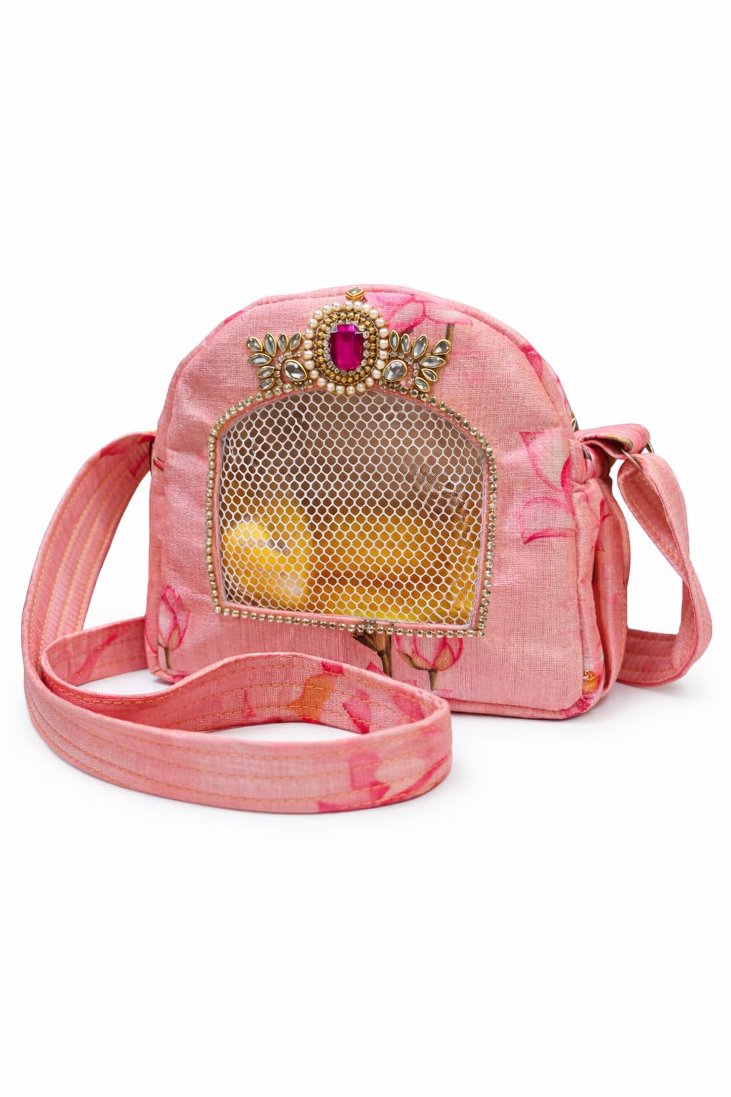 Laddu gopal ji travelling bag for 0 to 2 no gopal ji size(Pink) | with kundan work-image-20