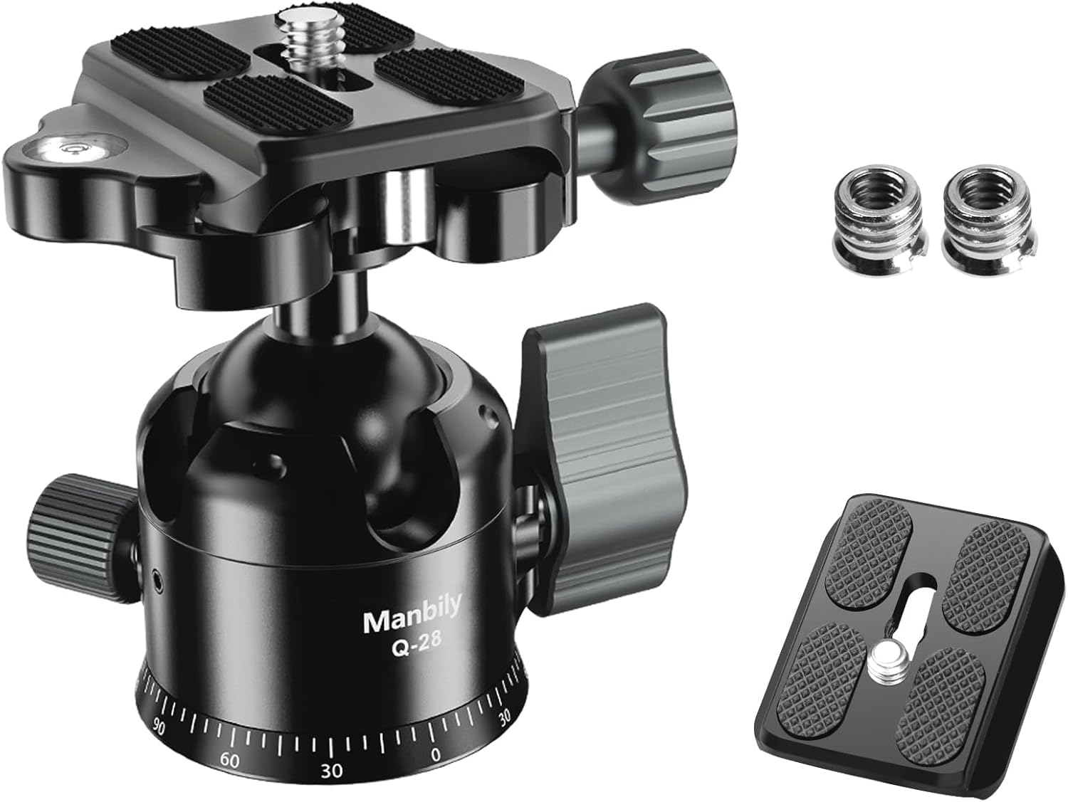 Manbily Q-28 Kamera Kugelkopf 28mm für Stative Low-Profil Kugelköpfe Halterung Einbeinstativ Schießen Metall Aluminium Max 10kg, mit doppeltem U-Slot Arca-Swiss QR-Platte für DSLR Telefon
