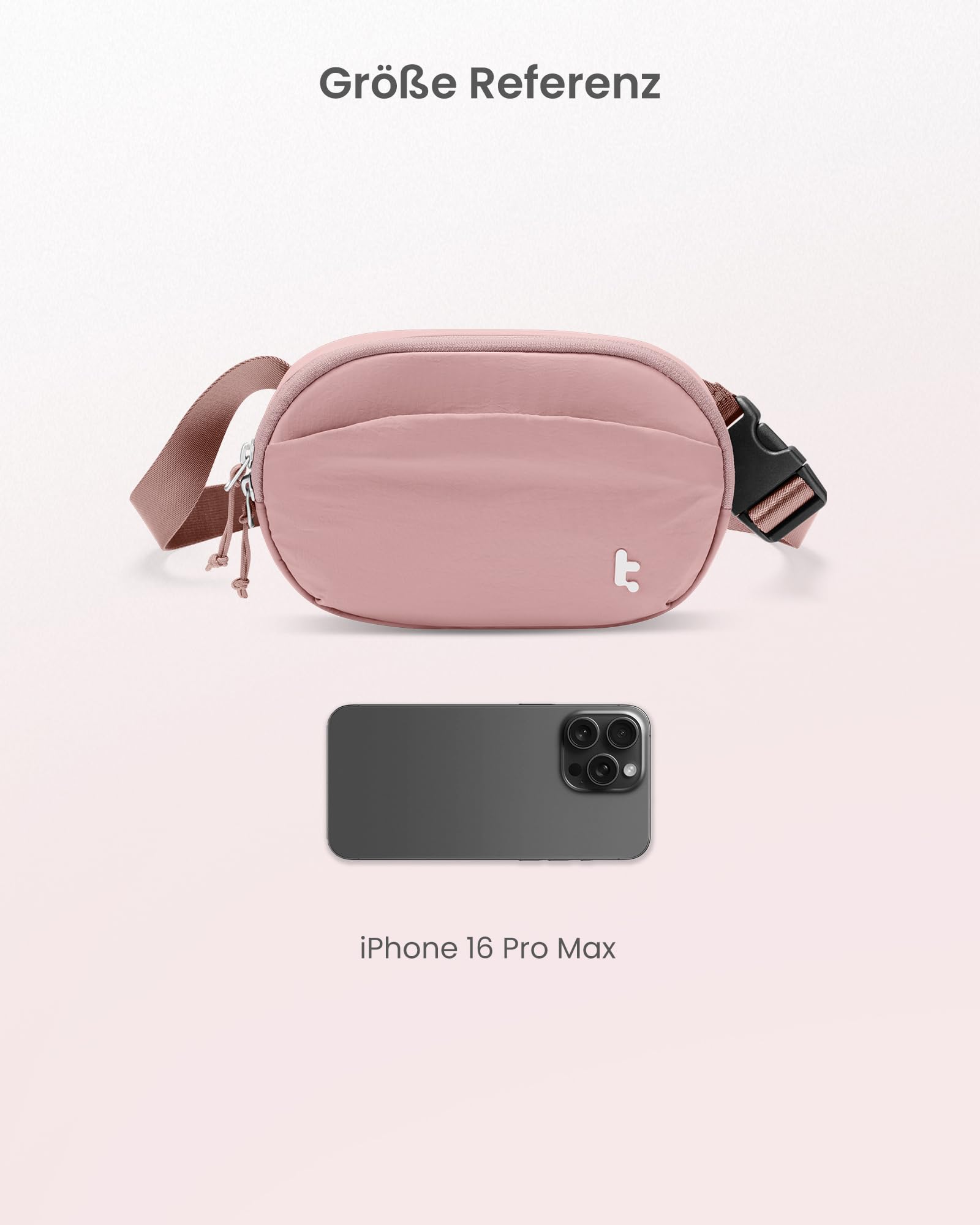 tomtoc Damen Bauchtasche Gürteltasche mit RFID Schutz, 1,5 Liter Klein Sling Bag Brusttasche Hüfttasche Handytasche Umhängetasche Crossbody Bag für Reise, Alltag, Festival, Sport, Wandern, Rosa