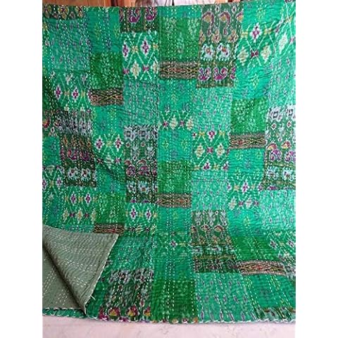 Funda de cama india doble / King, mantas étnicas, acolchado, patchwork, funda de edredón indio, colcha de sari Kantha de seda bohemia antigua, edredón de Patola vintage Cover