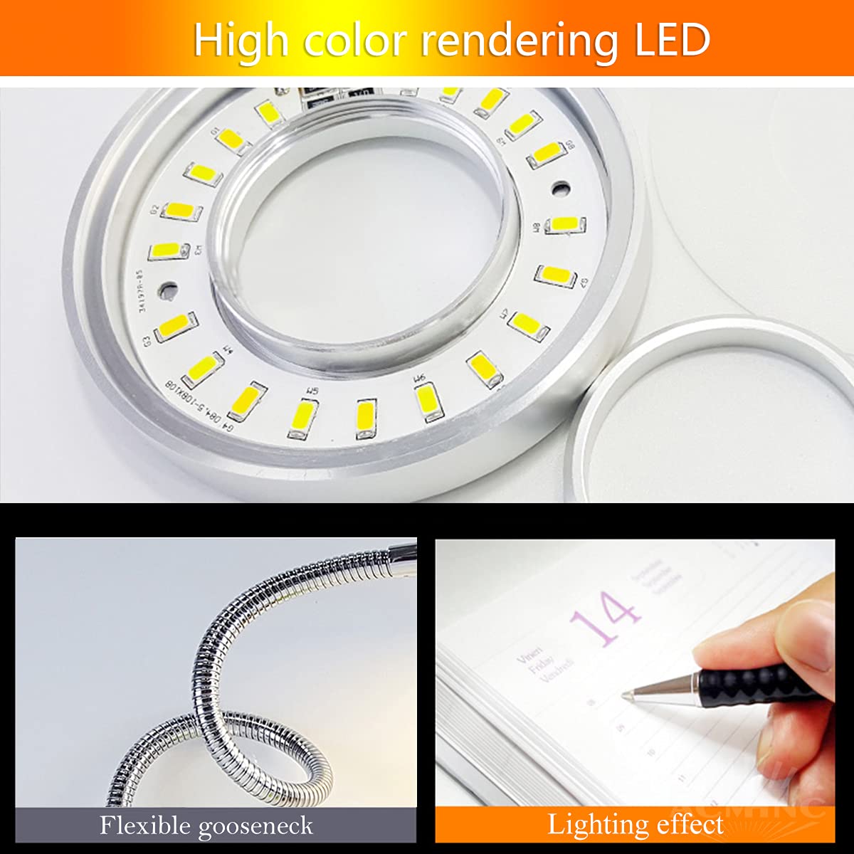 Lámpara de Lectura LED de Cuello de Cisne Regulable, 5 W, de Aluminio, con Interruptor y Cable de 1,9 m, táctil, para dormitorios y Habitaciones Infantiles, Color Negro.