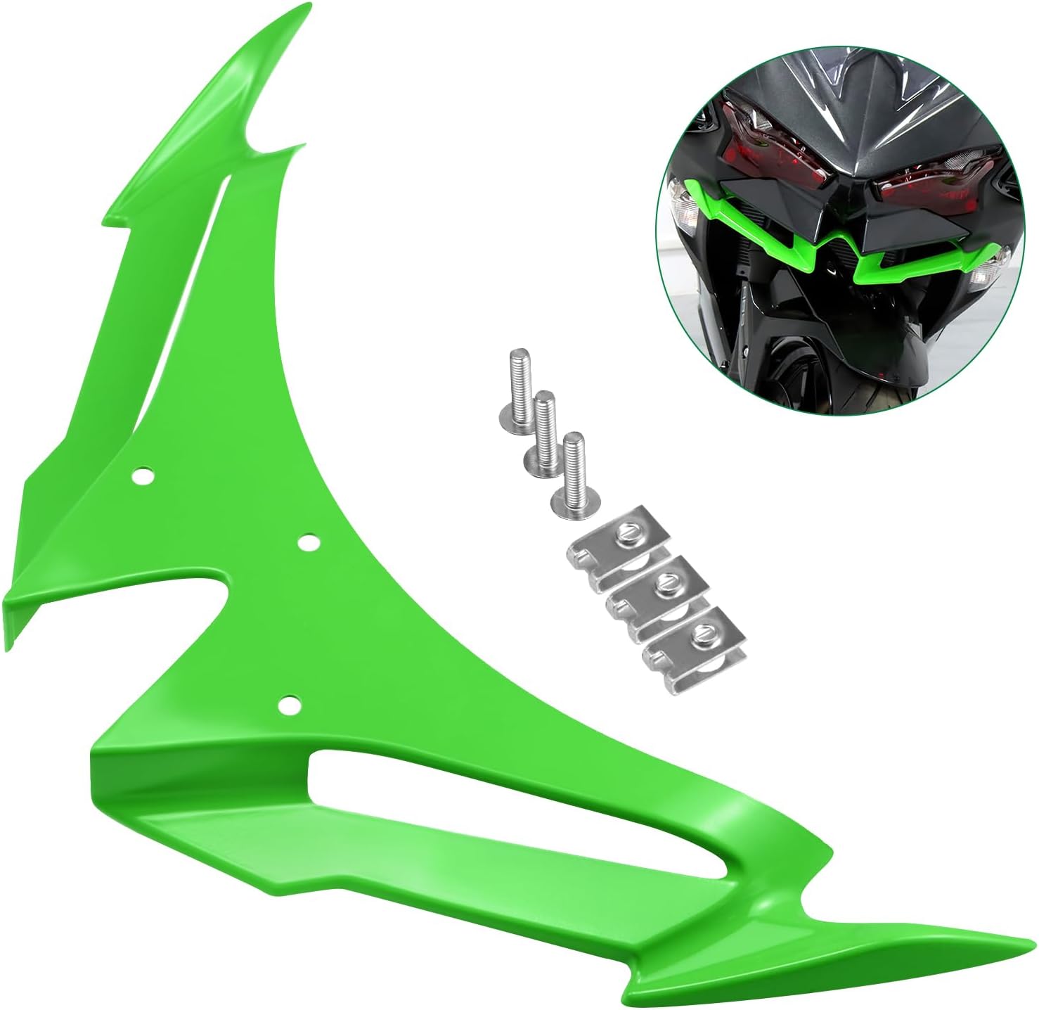 for Kawasaki Ninja 500 SE ABS Z500 Ninja500 Motorcycle Front Fairing Winglet Aerodynamic Spoiler Beak Nose Cone Extension Fixed Wing Kit(Green)
