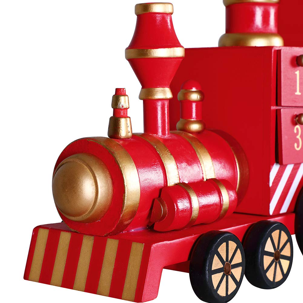BAKAJI Calendrier de l'Avent de Noël en bois avec 24 tiroirs numérotés pour surprise, décorations de Noël, maison (train de Noël)