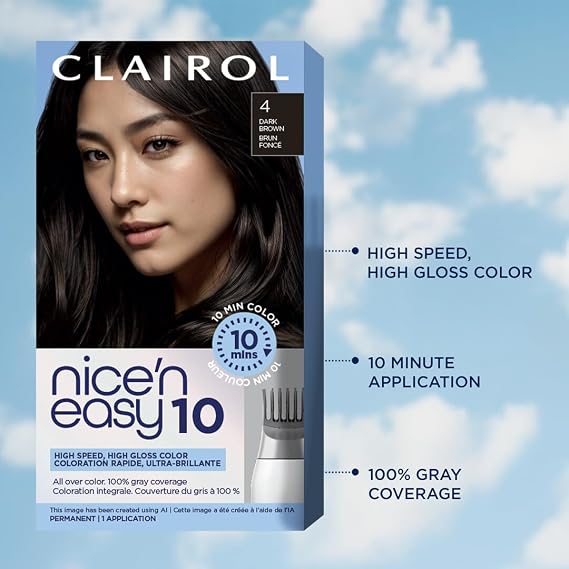 Clairol Nice'N Easy 10 Permanent Hair Dye, 6.5A Lightest Cool Brown Hair Color | 100% Gray Coverage | Natural-Looking Full Coverage Color in 10 Minutes | High Speed & Glossy Finish | Pack of 1