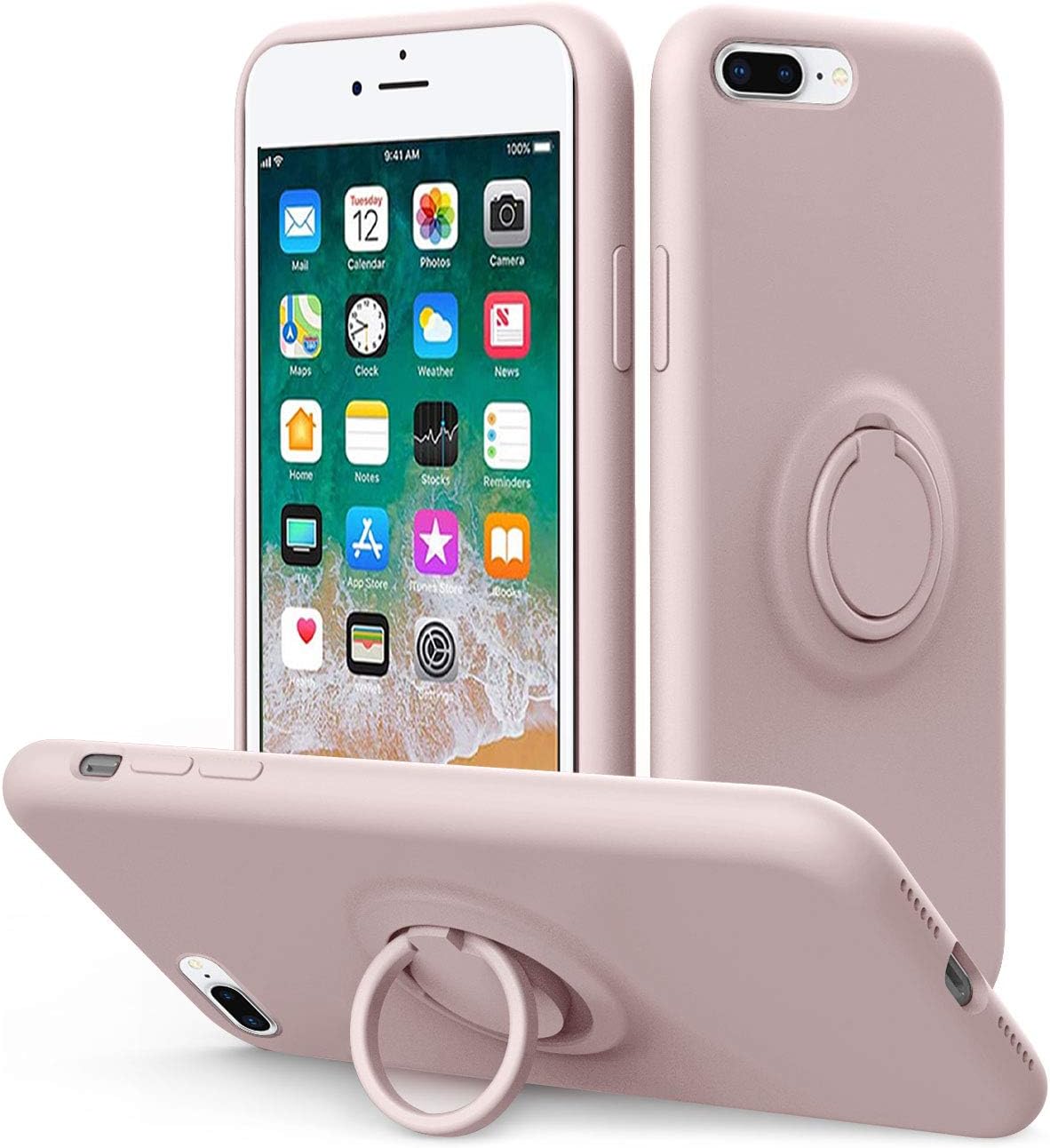 Vooiifor iPhone 8 Plus Case, iPhone 7 Plus Case Kickstand | Liquid Silicone | 10ft Drop Tested Protective, Microfiber Lining Shockproof Full-Body Cover Case for iPhone 8 Plus/7 Plus (Pink Sand)