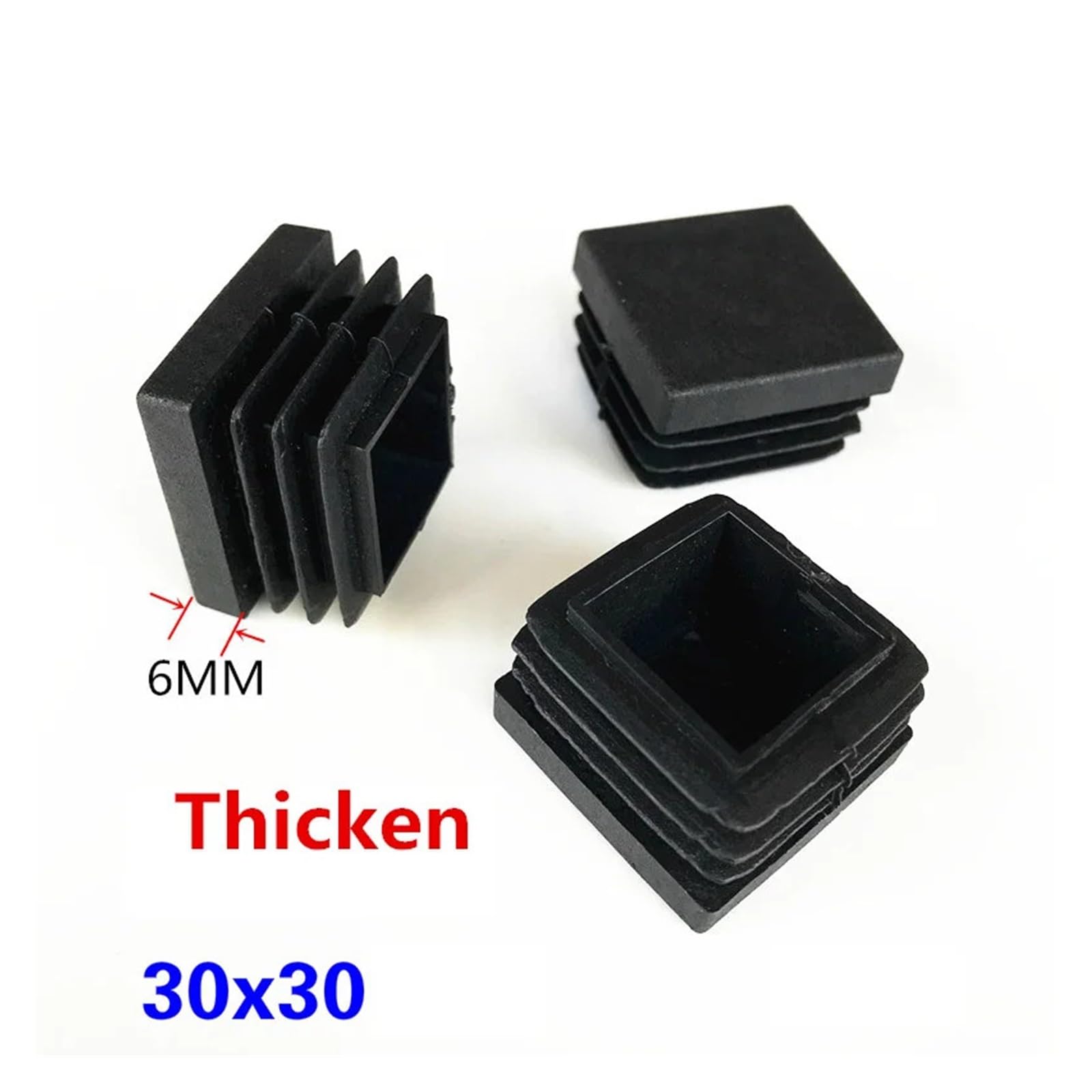 2–50 Stück quadratische Kunststoff-Endkappen for Rohre, Rohreinsatz, Stopfen, Schwarz, 25 x 25 mm(Thick 30x30mm,20pcs)