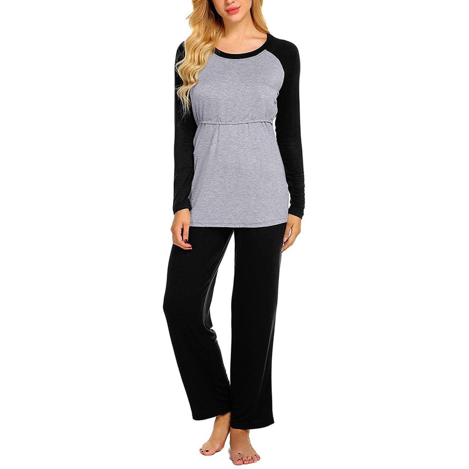 Still Pyjama Damen Schlafanzug Lang Schwangerschaft Langarm Thermo Umstandsschlafanzug Set Baumwolle Winter Umstandspyjama Stillpyjama Umstandsmode Schlafanzüge Stillfunktion Nachtwäsche für Stillzeit