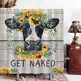 Cow Shower Curtain Get Naked Shower Curtains for Bathroom, Farmhouse Sunflower Cow Print Shower Curt