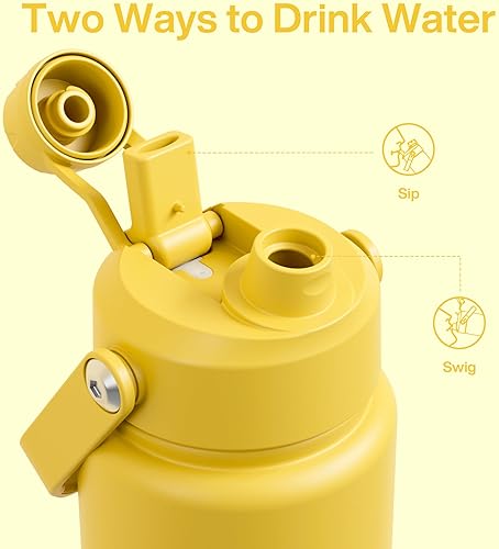 Miniatura 758 de ENCOOL Botella de agua aislada con popote, de acero inoxidable, a prueba de fugas, sin BPA, al vacío de doble pared que se mantiene fría durante 24