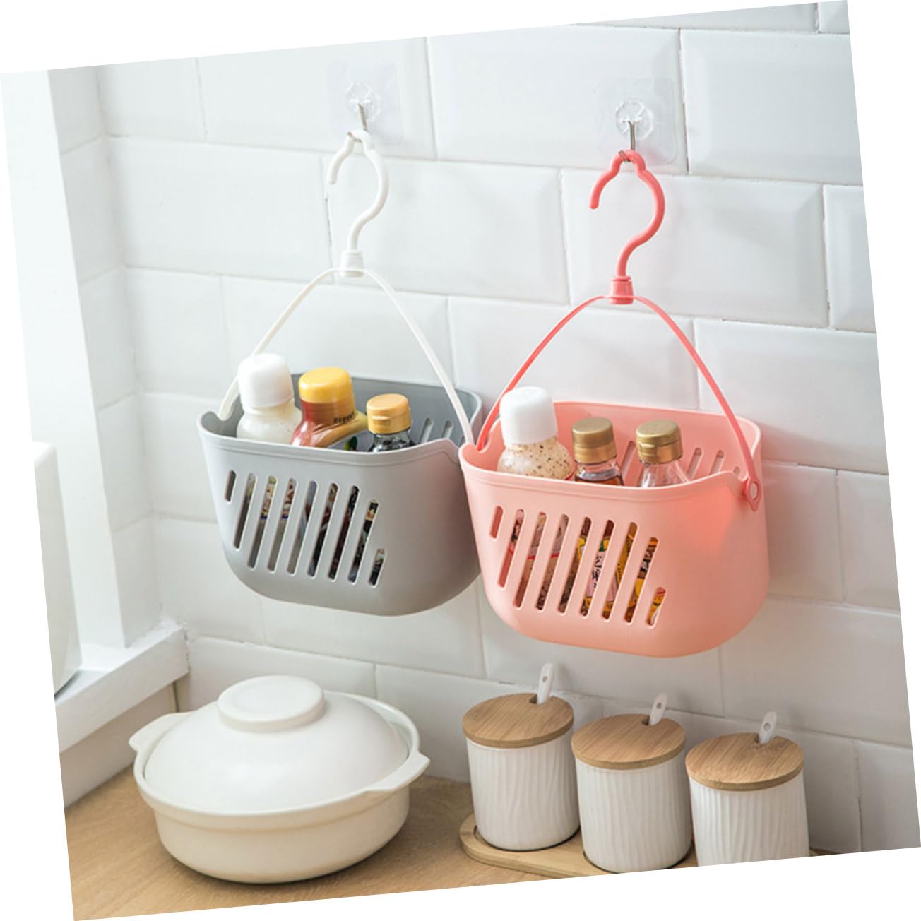 IMIKEYA Cestas Colgantes Organizador Duradero y Práctico de Plástico para Baño Juego de 4 para Juguetes y Suministros de Limpieza Hogar