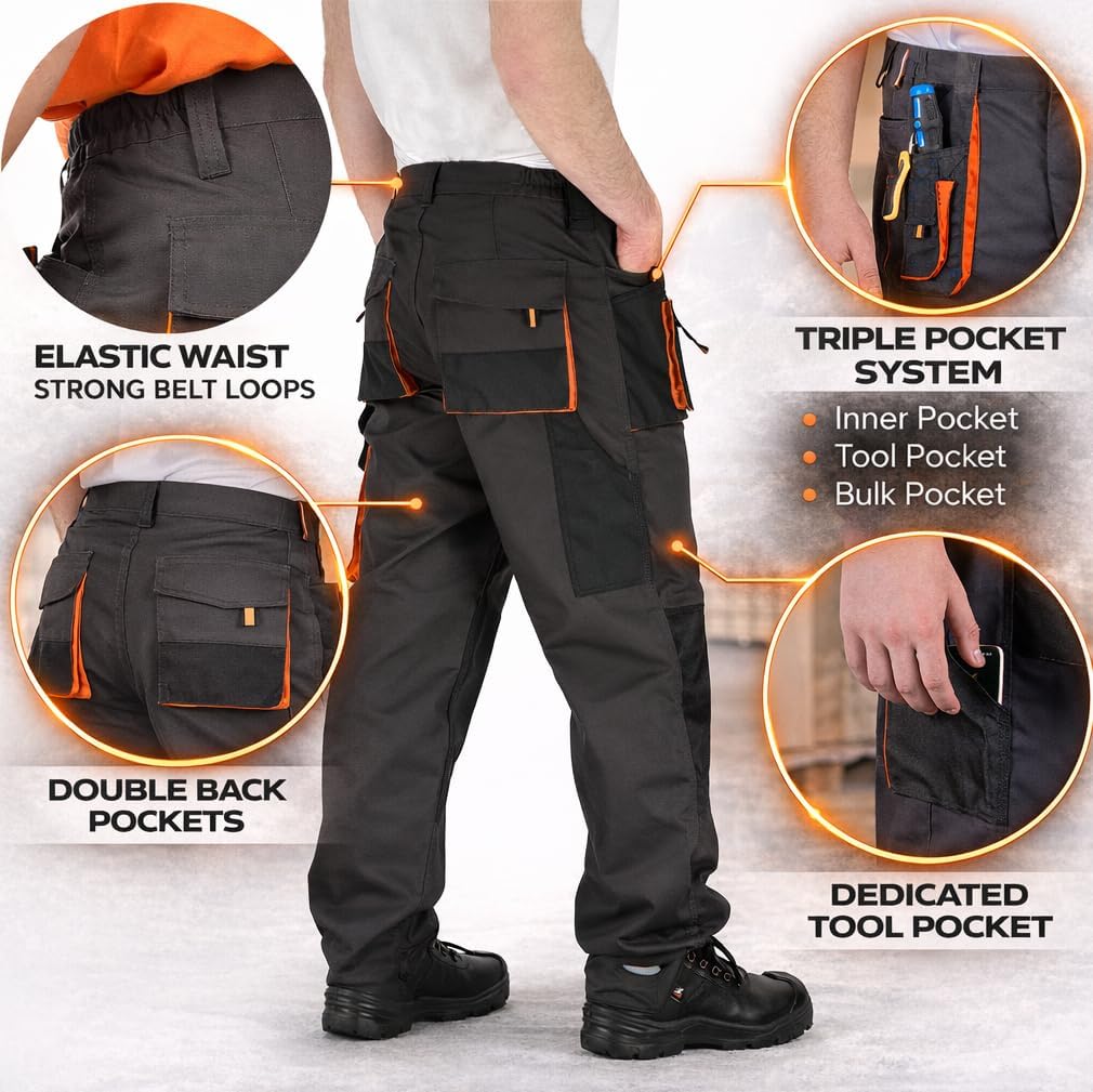 BWOLF Atlas Pantalon de Travail Homme Pantalon Travail Homme Classique avec Poches Multifonctionnelles + Renforcé de Polyester 600D