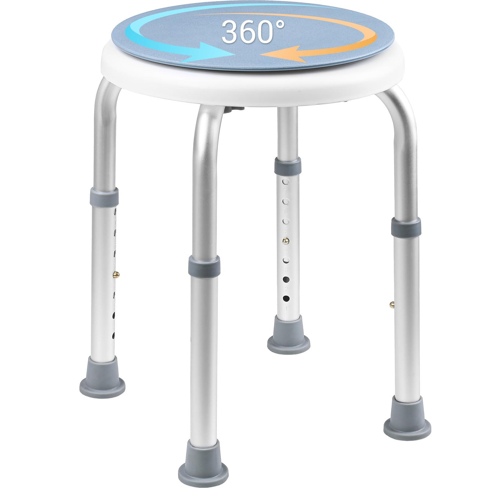 Taburete Baño Redondo Giratorio 360°, Taburete Ducha Patas Antideslizante Carga de 136 kg, Regulable en Altura 36-52 cm, para discapacitados o Ancianos, Montaje Sin Herramientas