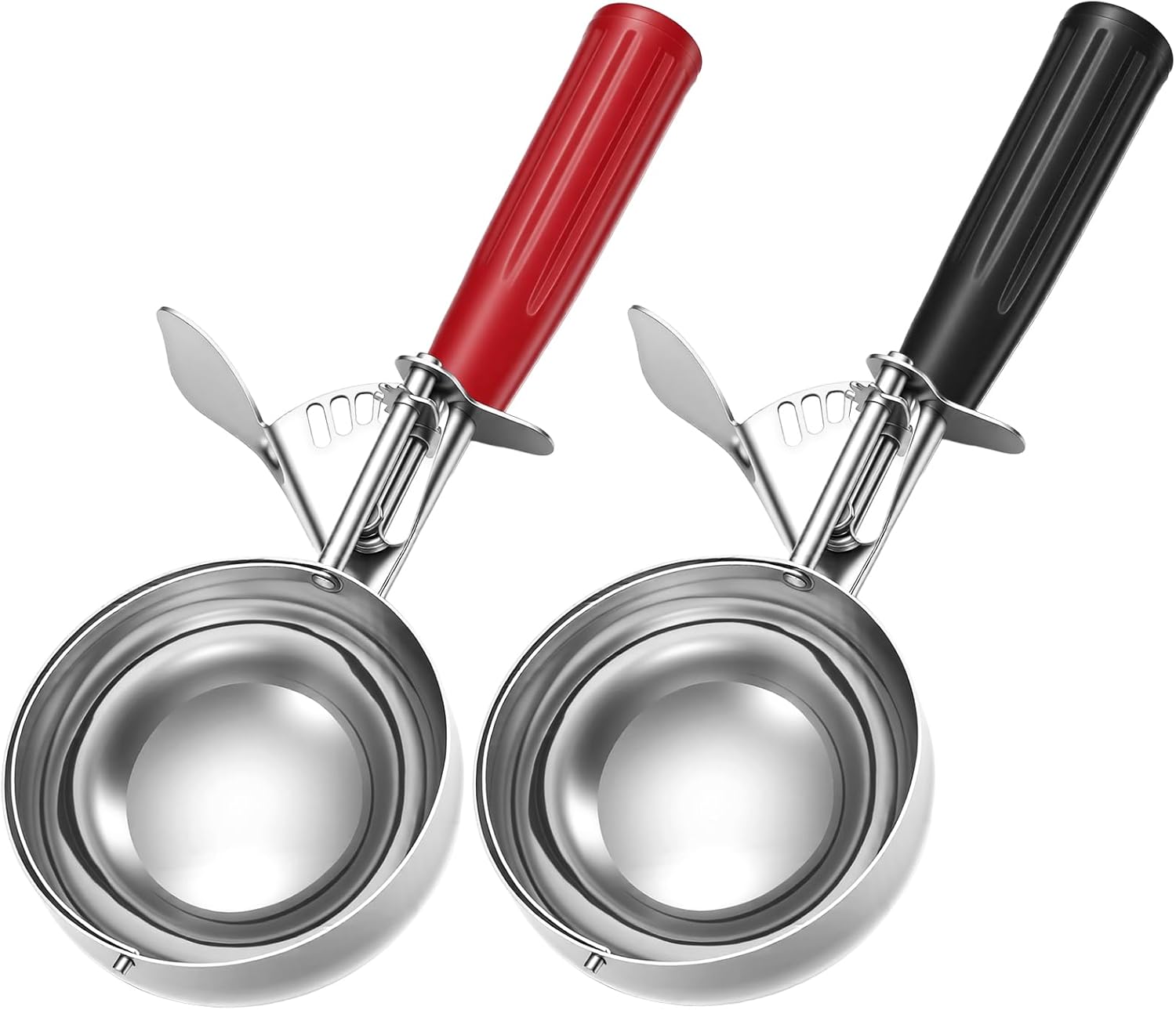 2 Pcs 8 Ounce Portion Scoops Ice Cream Scooper with Trigger Stainless Steel Portion Control Scoop for Restaurant, Baking Food, Cookie Dough, Cupcake Batter (Black,Red)