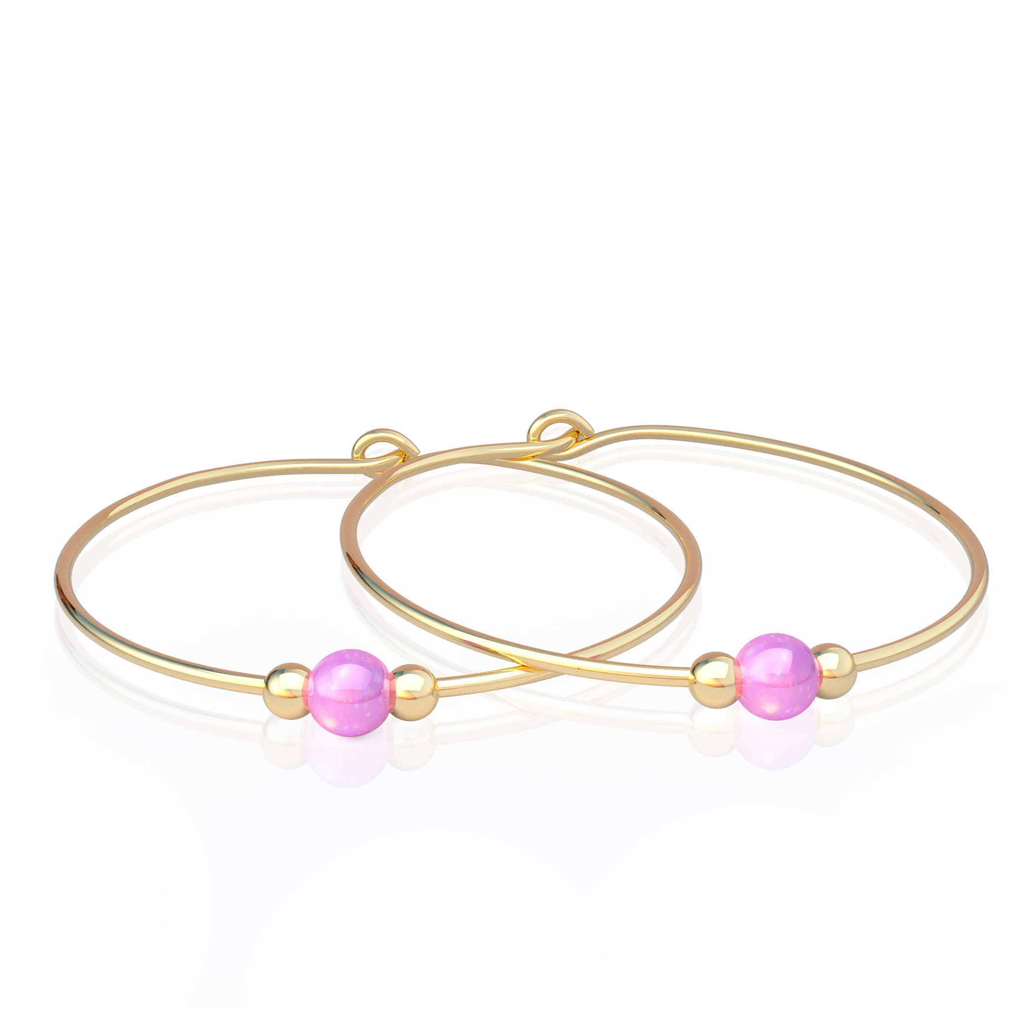 Opal Gold Hoop Earrings - Pair of Handmade Lobe 1 Inch Earring with 3mm Pink Opals - Dainty 14k Gold 20gauge Piercing Hoop Jewelry