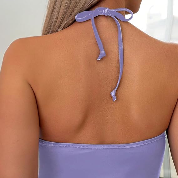 Classy Palm Tree Drawstring Halter Bikini Adjustable Side-Tie Swimsuit for Women Summer Beach Trendy Tropical Design