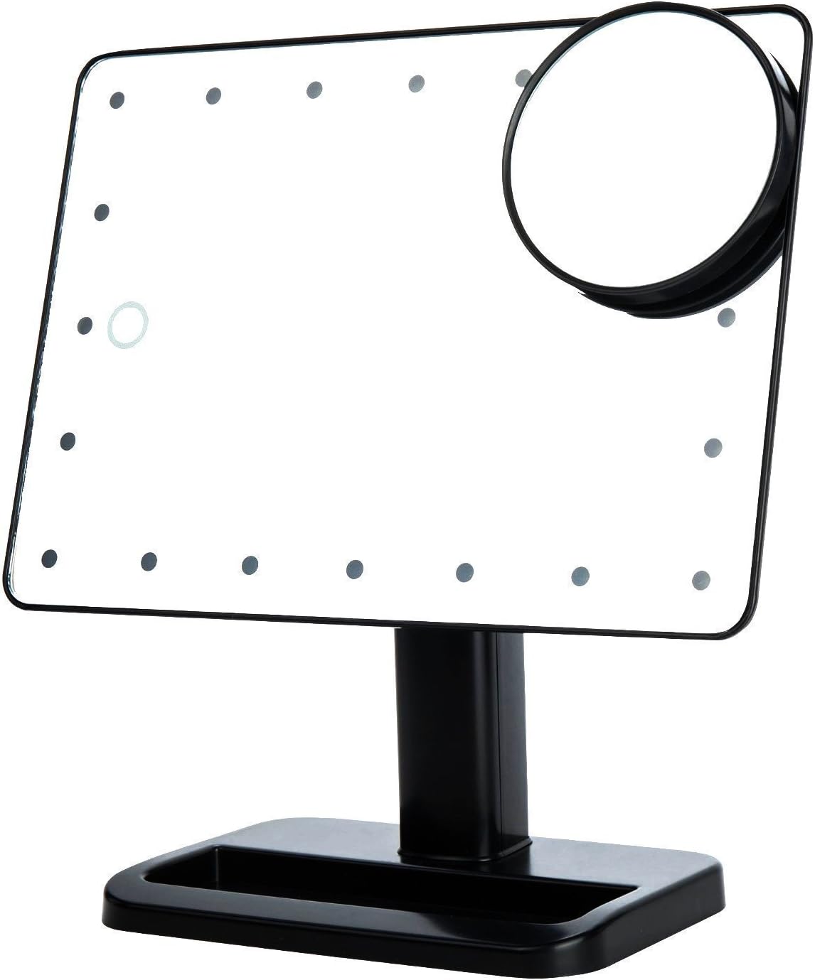 FLYMEI Vanity Makeup Mirror with Lights, Lighted Makeup Mirror with 10X Magnification, 4 AA Batteries, Touch Screen and Light Adjustable, 180° Rotation, Black