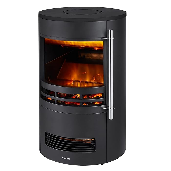 Buy EROMMY 1000/2000W Electric Fireplace Round Freestanding Electric Stove Fire Indoor Heater