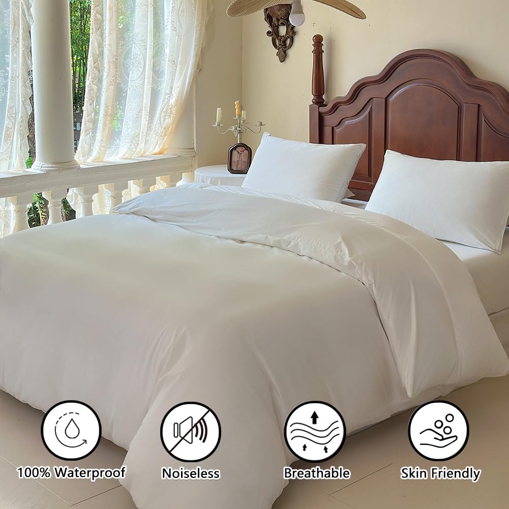 Jersey Single Side Waterproof Duvet Protector Twin, Incontinence Reversible Duvet Protector, Waterproof Protective Cover or Liner for Bed or Couch, for Kids, Elder, Pets, Dog, (White, Twin)