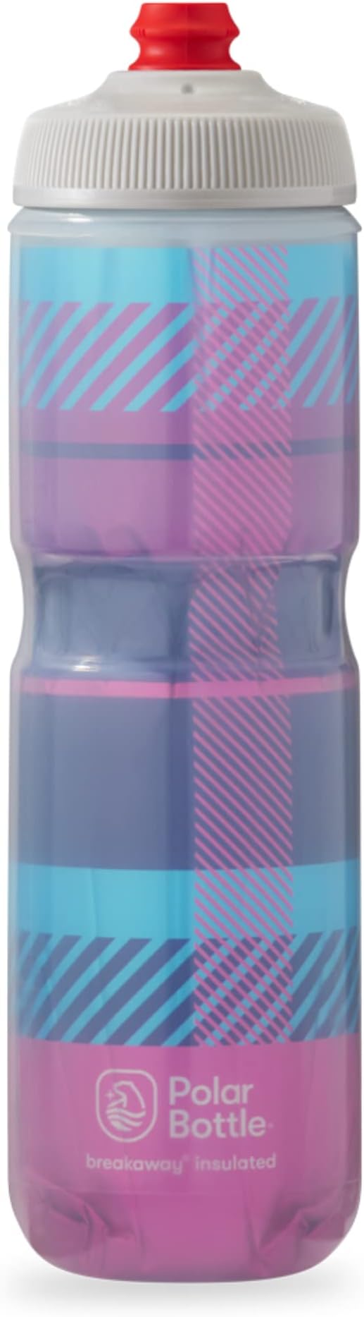 Polar Bottle Breakaway Insulated Water Bottle - BPA Free, Cycling & Sports Squeeze Bottle (Tartan - Bubble Gum Pink/Navy, 24 Oz)