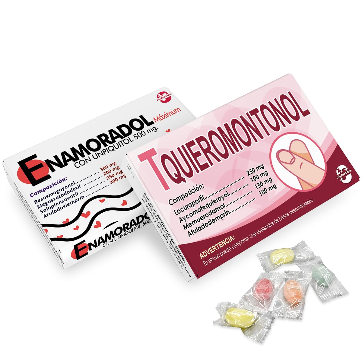 LINFORMAL Pack 2 Cajas PHARMACOÑA | ENAMORADOL+ TEQUIEROMONTONOL Regalos Originales San Valentin para Parejas | Detalle con Humor para Hombre o Mujer, enamorados o novios