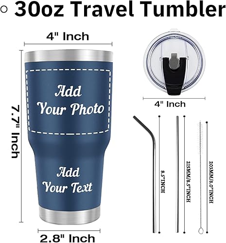 Miniatura 4 de Vasos personalizados de 30 onzas con imagen, texto, nombre, vaso aislado personalizado con tapa y pajitas, regalos personalizados con cumpleaños,