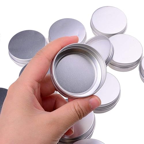 Miniatura 3 de Marsheepy Paquete de 24 recipientes redondos de aluminio plateado con tapa de rosca para bálsamo labial, cosméticos y velas, 1.0 fl oz (1 oz)