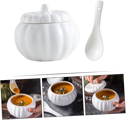 Miniatura 7 de DOITOOL Tazones de sopa de cebolla francesa, 1 juego de olla pequeña de cerámica con tapa y cuchara, cuenco de cerámica para sopa de vapor para el