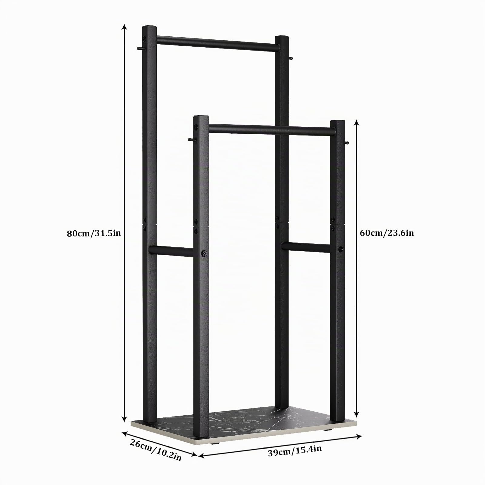 Yawinhe Portatoallas de Pie Autónomo,2 Barras,Toalleros de Baño,Negro | Estante Independiente con Base de Mármol;Toallero de Baño de Pie Barra Toallas Baño,Toallero de Piscina para Exteriores