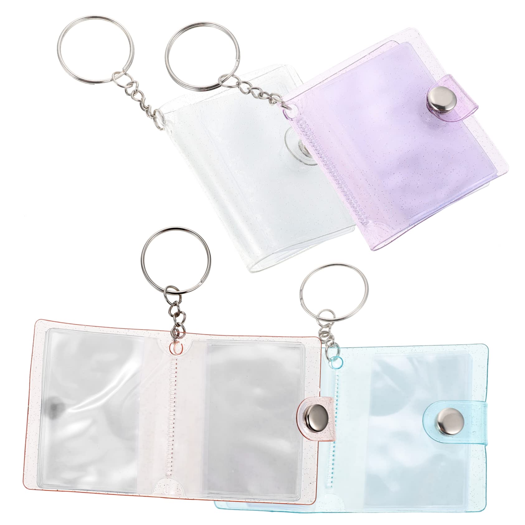 Happyyami 4pcs Mini Photo Album Keychain Portable Transparent Small Photo Holder with Button Closure for Wedding Graduation Travel More Lightweight and Craftsmanship