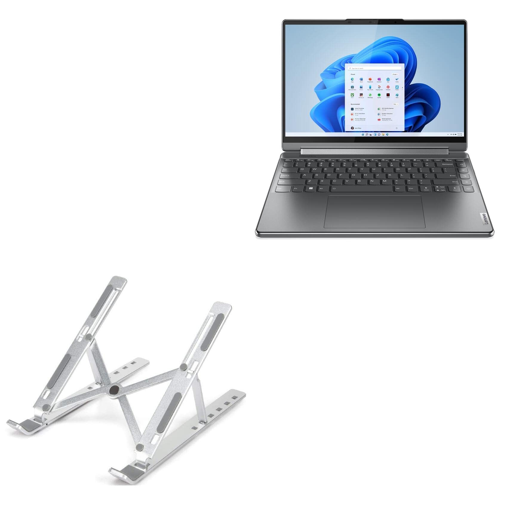 boxwave stand and mount compatible with lenovo yoga 9i (14 in - 82lu) - compact quickswitch stand, portable multi angle viewing foldable riser - metallic silver