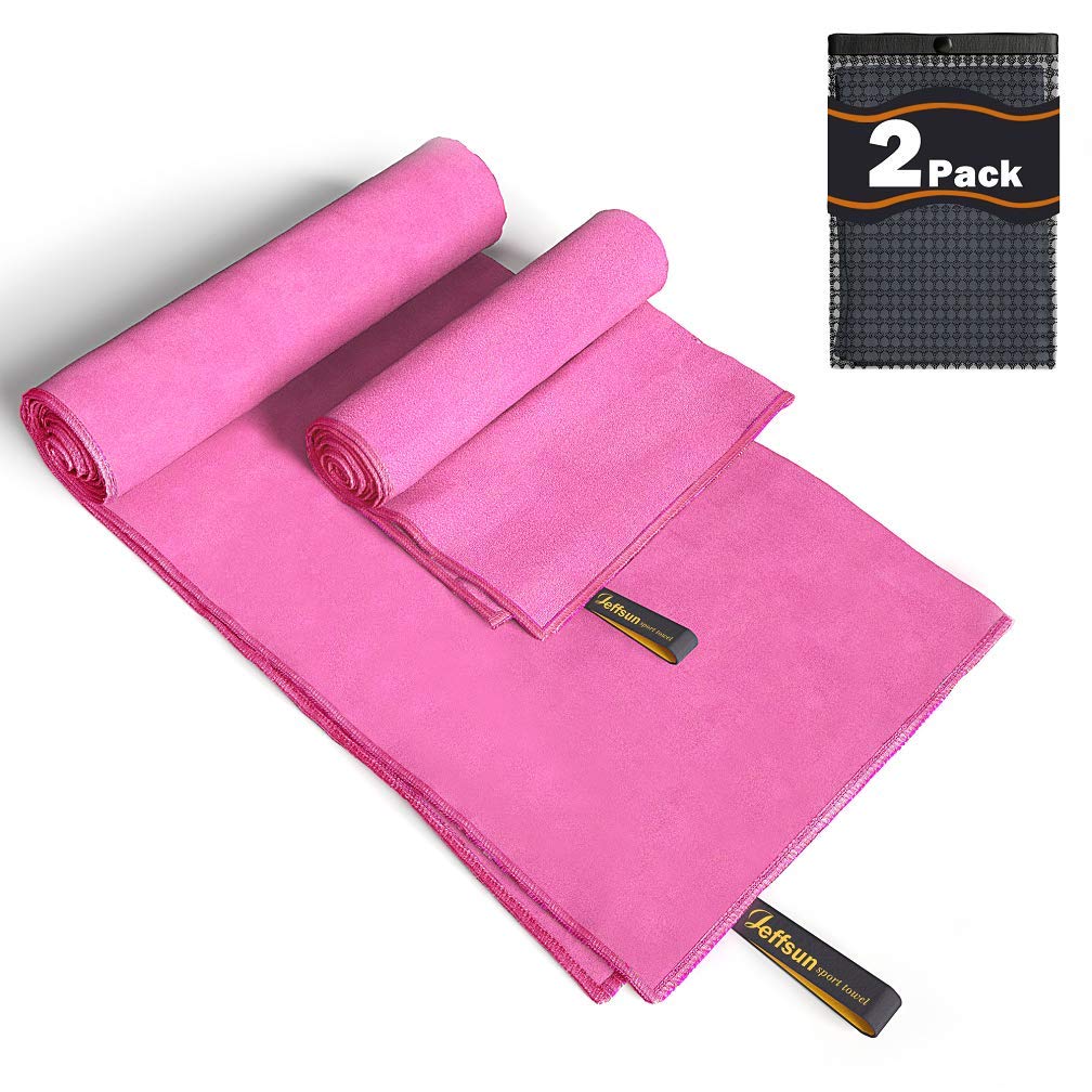 JEFFSUN Microfiber Quick Drying Towel Camping Bath Towels Lightweight Super Absorbent Workout Sweat Towels Suitable for Gym,Outdoor,Backpack,Beach,Hiking,Swimming,Yoga,Fitness, Picnic(2 Pack)