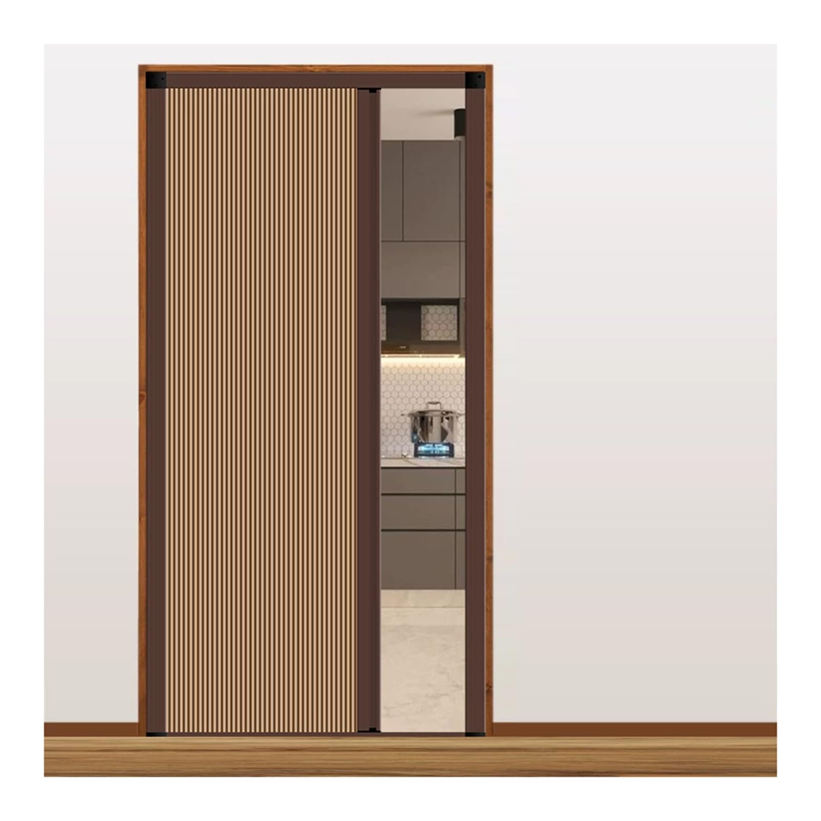 Custom Closet Accordion Doors Interior，No‑Drilling Retractable Folding Door with Aluminum Frame and Cellular Fabric，Privacy Screen Divider(Brown,68.6x198.1CM)