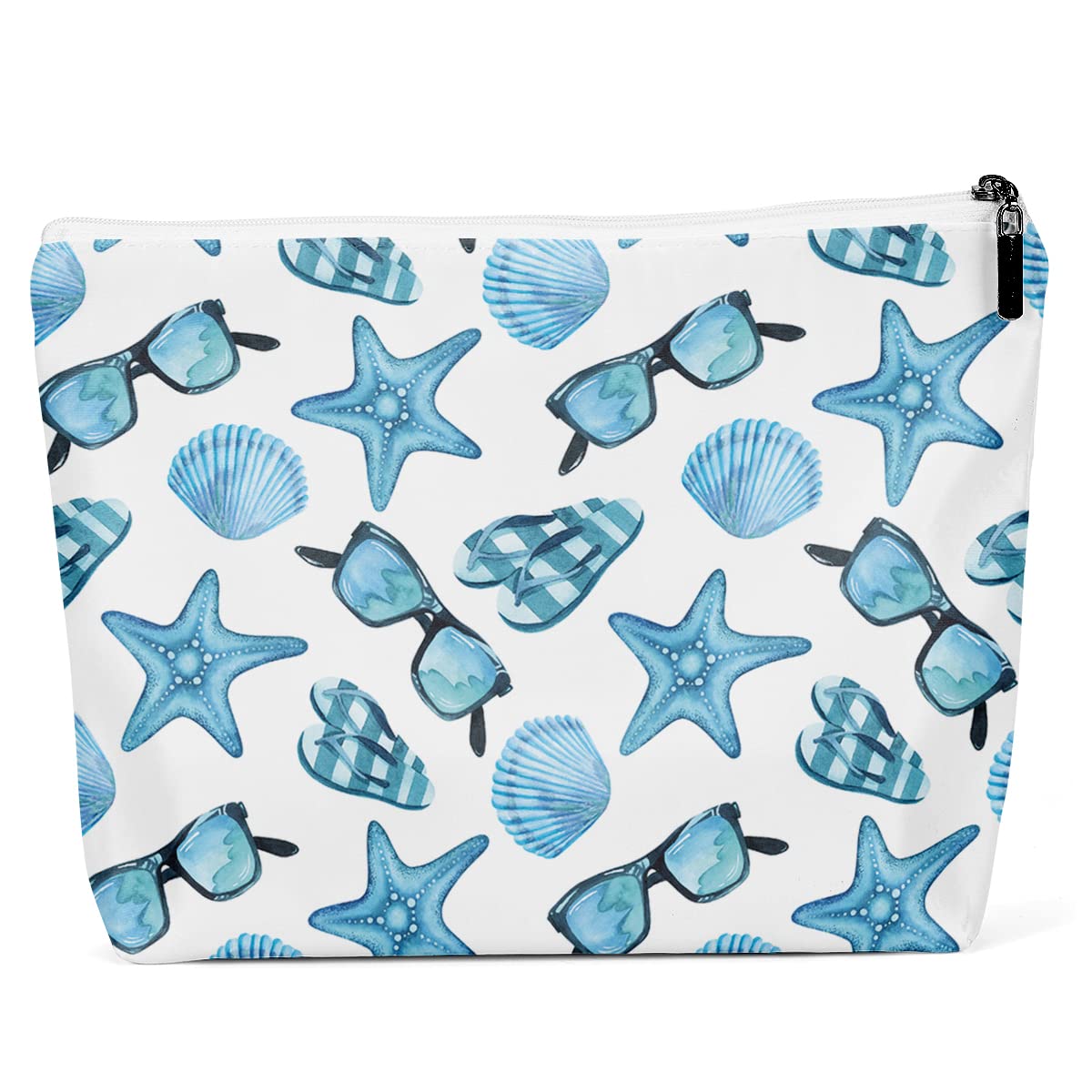 Waterproof Makeup Bag Cosmetic Travel Bag Toiletry Bag for Women Beach Bag Beach Gifts Starfish Whale Shell Decor Ocean Sea Animals Print Birthday Gift Ideas for Women Girls Best Friends,