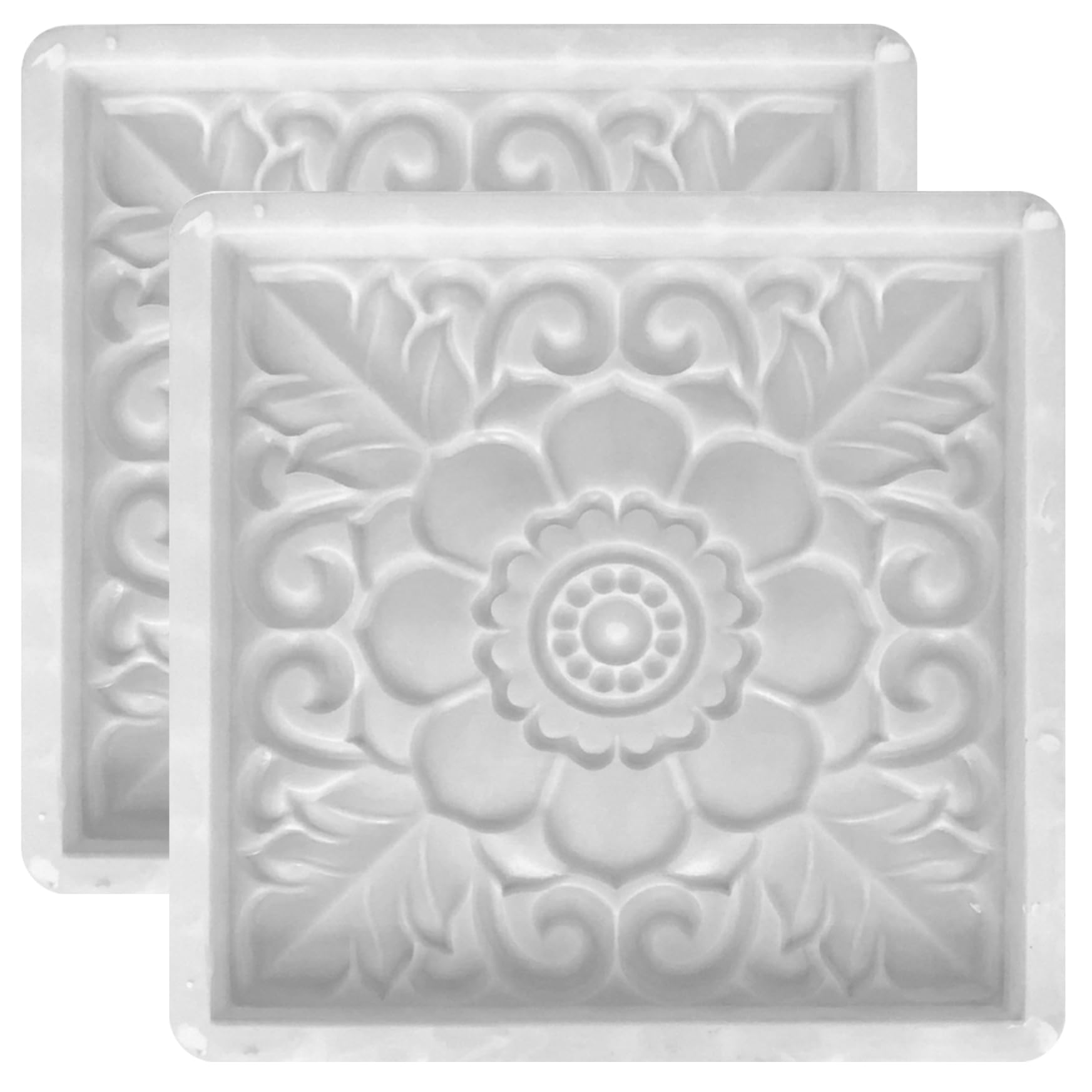 Bonalake Concrete Paver Molds, 2-Pack DIY Antique Lotus Design Concrete Molds for Making Garden Path Stepping Stones, Reusable Cement Forms for Patio Walkway and Forms