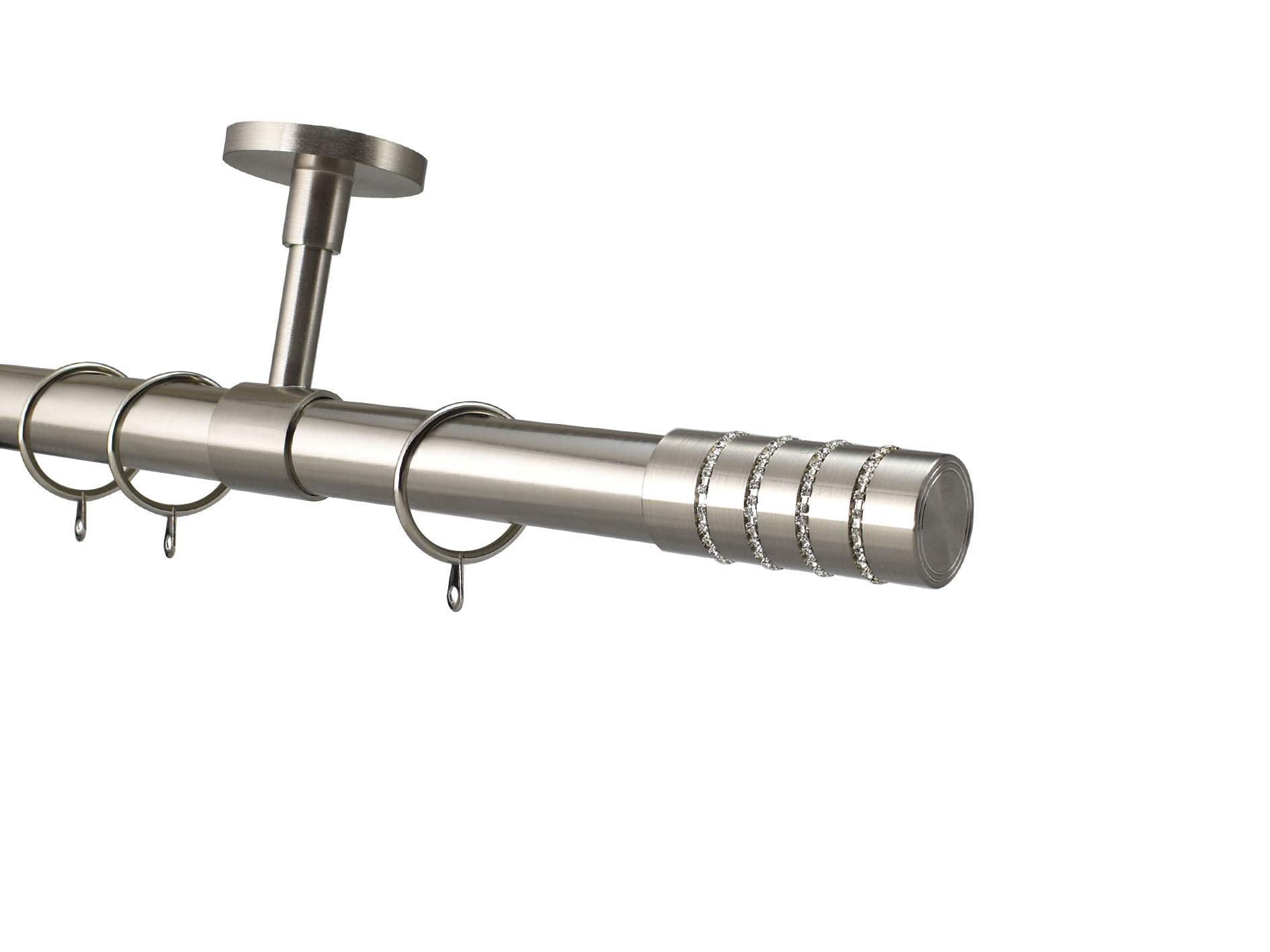 YHO Bay Window Curtain Pole Ceiling Fix 4m Brushed Chrome 28mm For Eyelet & Pencil Pleat Curtains (3m, Malmo Finial With Rings)