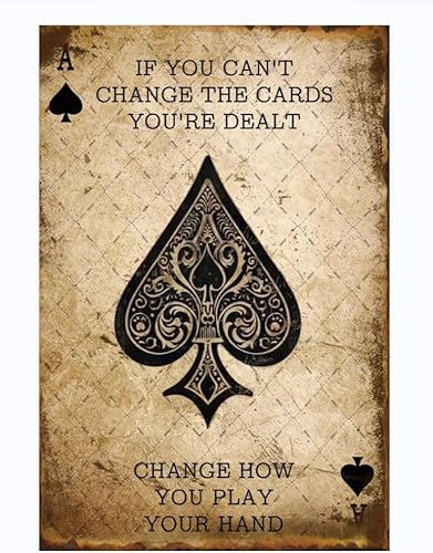 EMOHAT Ace of Spades Poker - Letrero de metal con texto en inglés "Change Play", decoración de pared, arte de pared, decoración vintage de