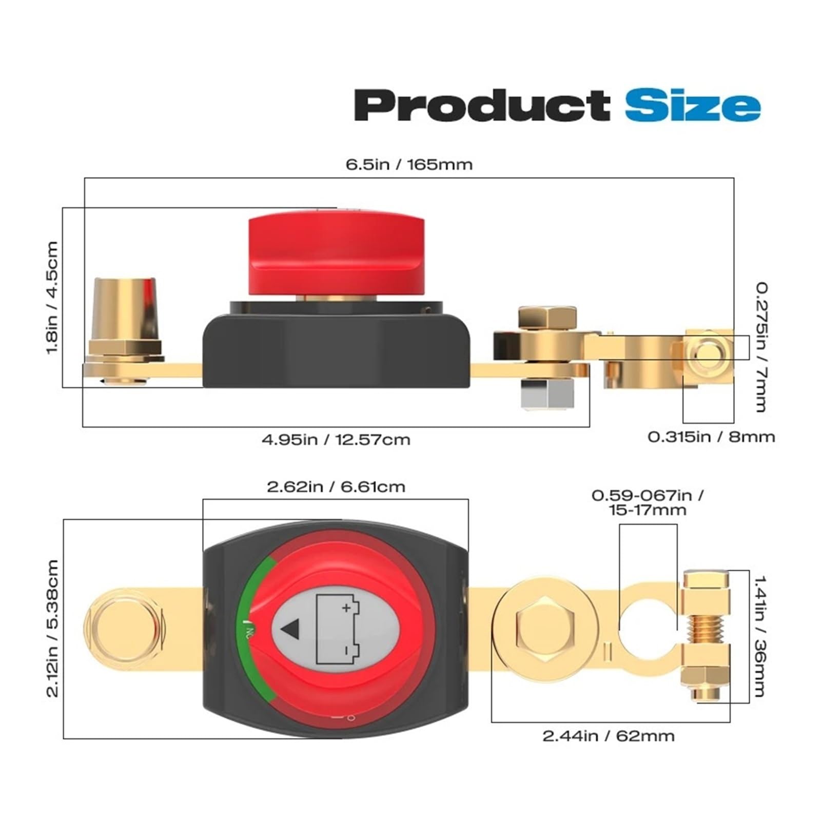 Interruttore di disconnessione della batteria sul montante superiore con morsetto in ottone negativo | Isolatore di interruzione di corrente on/off 275A 12-48V for auto, camper e barca