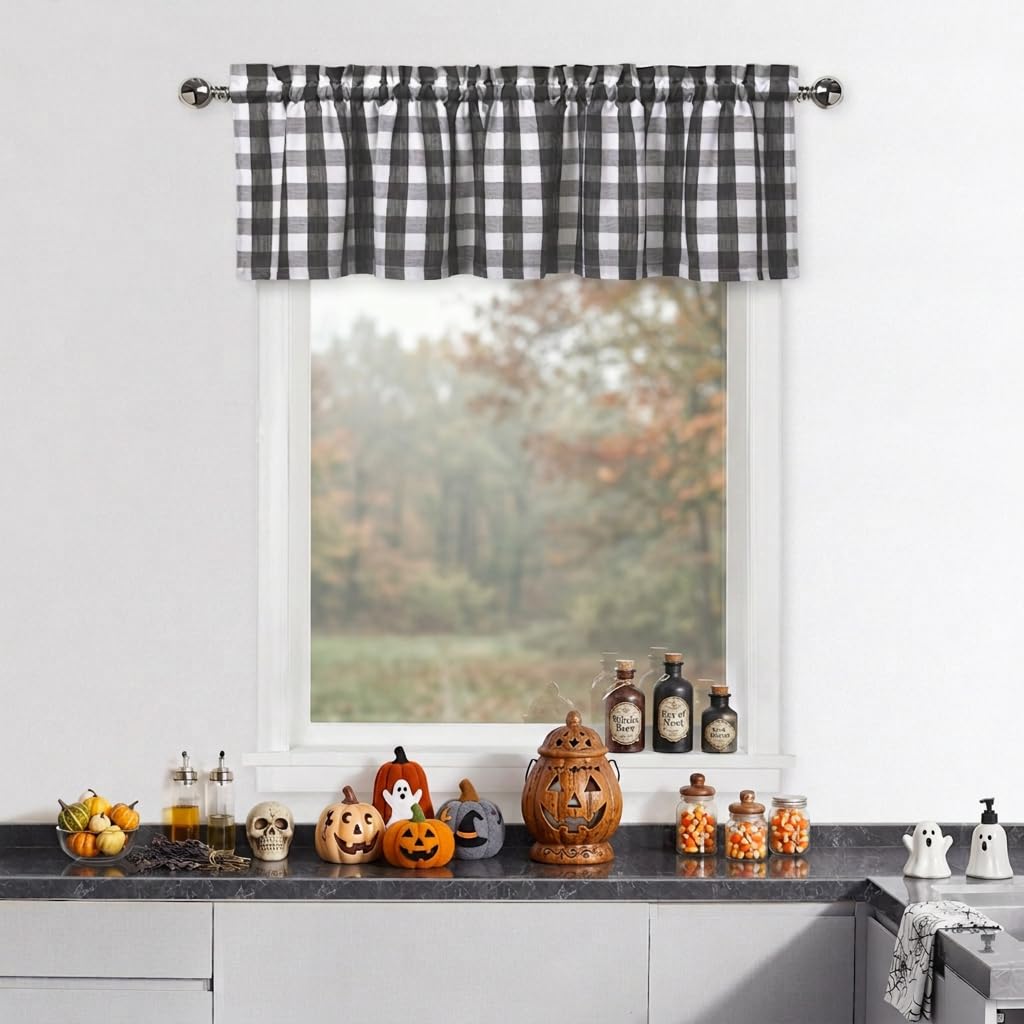 Navy Red Buffalo Plaid Valances,Independent Day Decor Kitchen Window Valance Curtains,4th of July Buffalo Check Gingham Farmhouse Retro Rod Pocket Curtain Valance for Bathroom, 55"Wx 15"L, Navy/Red
