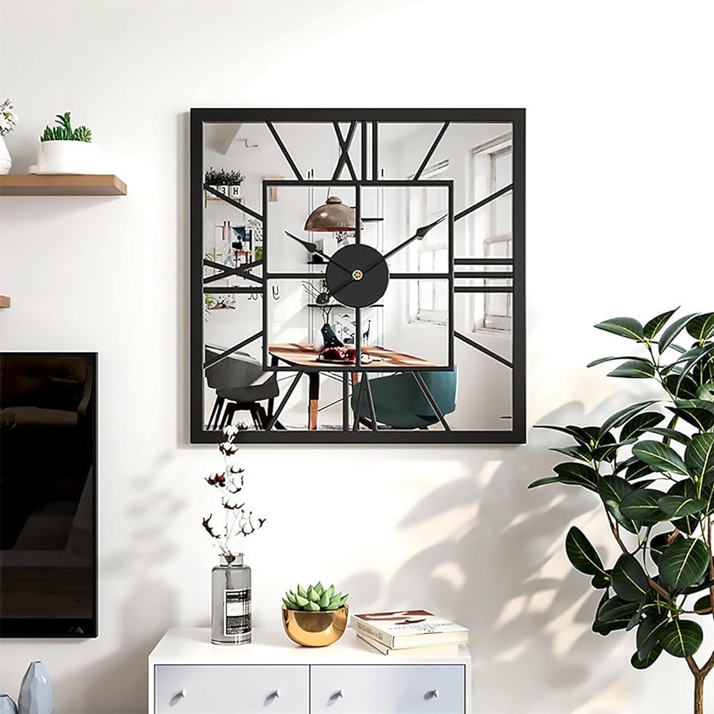Horloge murale carrée moderne miroir HD pour sublimer l'entrée