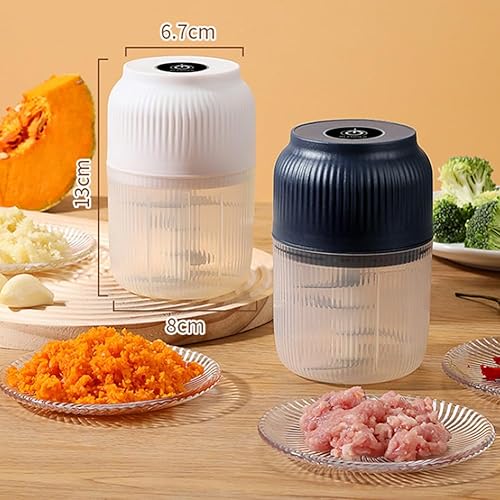 Miniatura 9 de Picadora eléctrica de ajo de capacidad de 10.1 fl oz, mini cortador de verduras portátil, 4 cuchillas afiladas de acero inoxidable, mini picadora