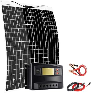 120 Watts 12 Volts Monocrystalline Solar Panel Kit for Motorhome with 1x 120W Flexible Solar Panel/20A Charge Controller/Connectors/Solar Extension Cables/Battery Cable