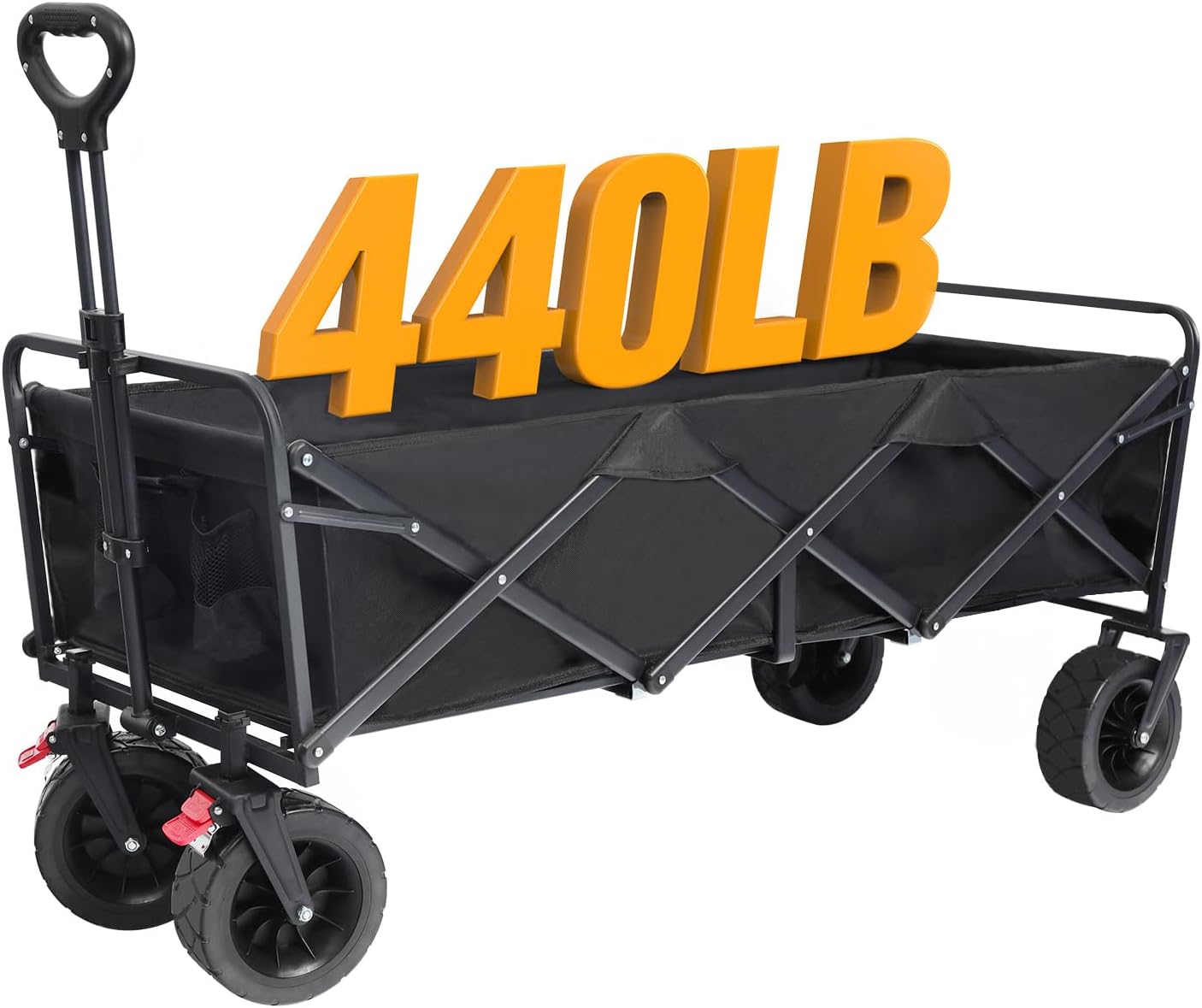 Beach Cart Large Capacity, Heavy Duty Folding Wagon Portable, Collapsible Wagon for Sports, Shopping, Camping Collapsible Foldable cart (Black, 1 Year Warrant) Black Red