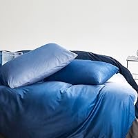 Vista 347 de Luxlovery - Juego de edredón azul neblina, tamaño matrimonial, minimalista, azul polvoriento, edredones de algodón suaves y transpirables, azul
