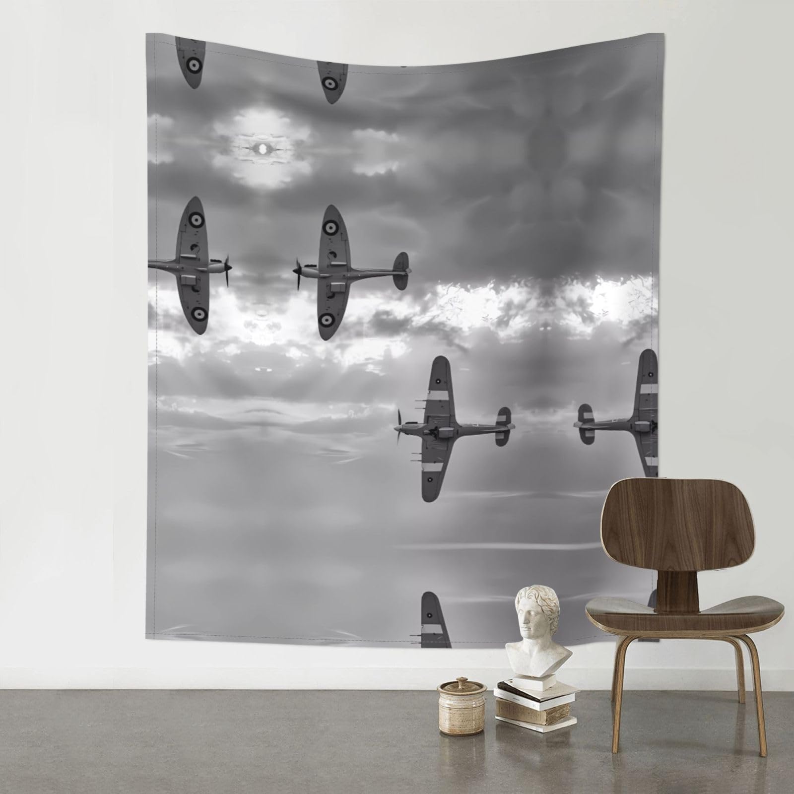 HJFCZH World War 2 Aircraft Airplane Prints Wall Tapestry 60x51in – Boho Decor Throw for Bedroom, Dorm, Beach Cover & Picnic Blanket