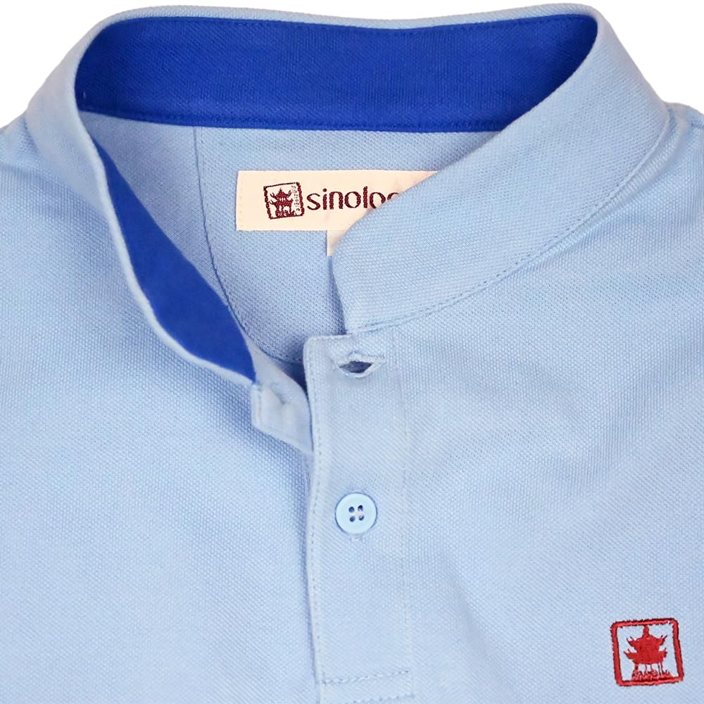 Polo Piquet con Colletto Mao in Cotone Cielo/Blu, blu, S