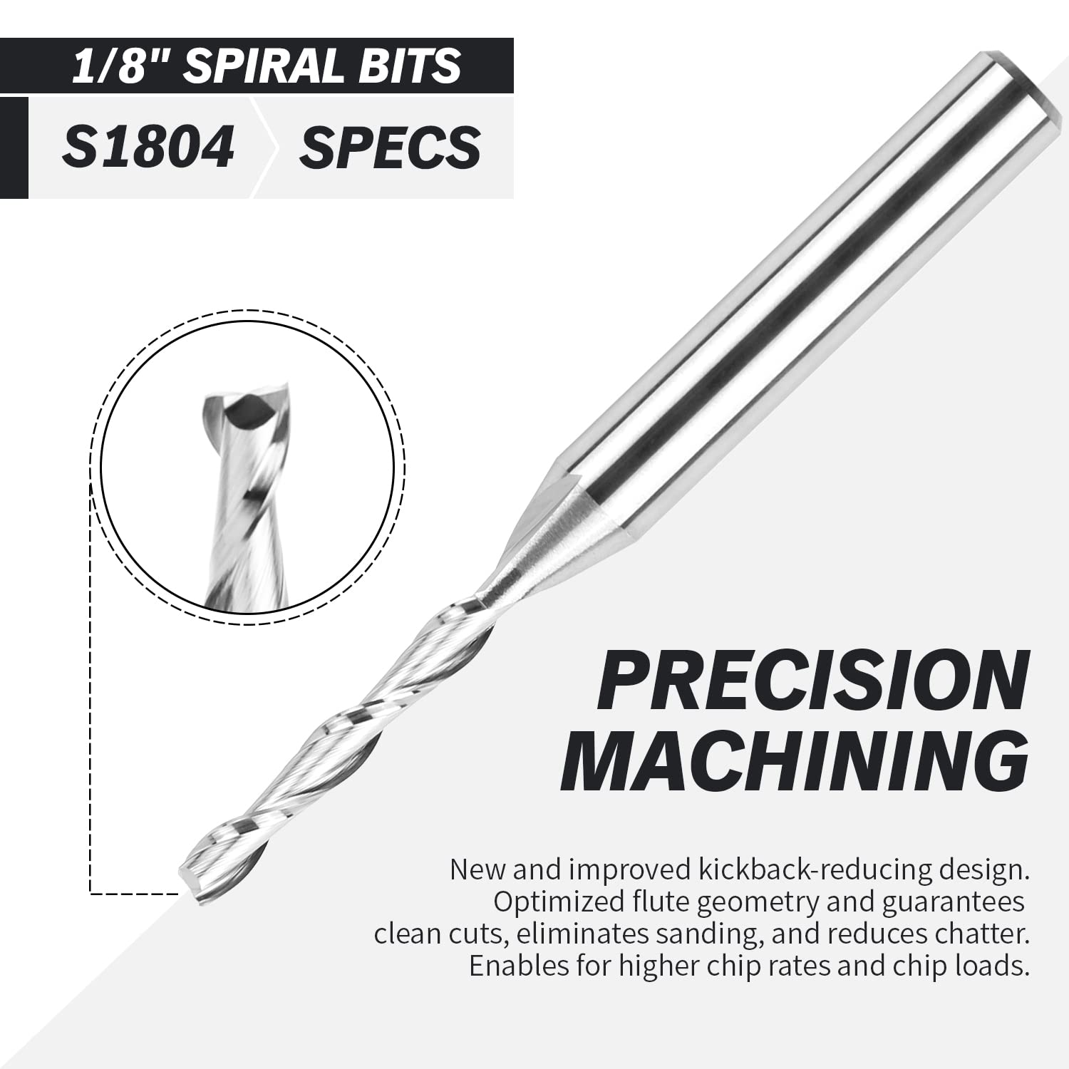 ZahyoX Upcut Spiral CNC Bit, Solid Carbide Straight Router Bit, 1/8" Cutting Dia, 1/4" Shank, 7/8" Cutting Length, 2-1/2" Overall Length, CNC Router Bits, CNC End Mill