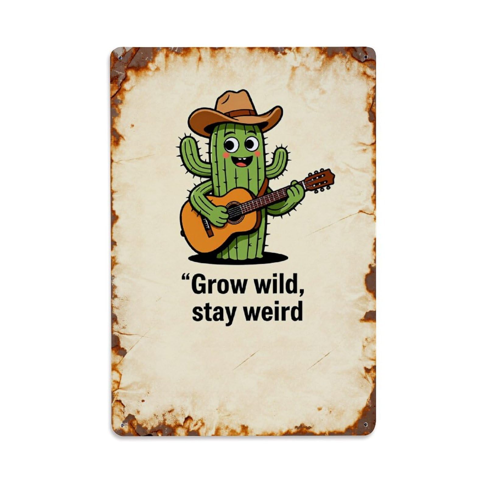 Cactus Cowboy Guitar Wild Stay Tin Sign Metal Poster Vintage Metal Signs for Home Man Cave Bar Cafe Kitchen laundry room Wall Decorations Gift 8x12Inch