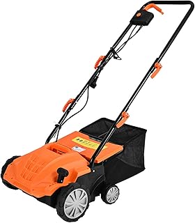 Goplus 2-in-1 Lawn Dethatcher and Scarifier, 3 Level Depth Adjustable Weeder w/ 11 Gallon Collection Bag & 2 Removable Blades, 13-Inch 12 Amp Corded Electric Scarifier for Garden & Yard